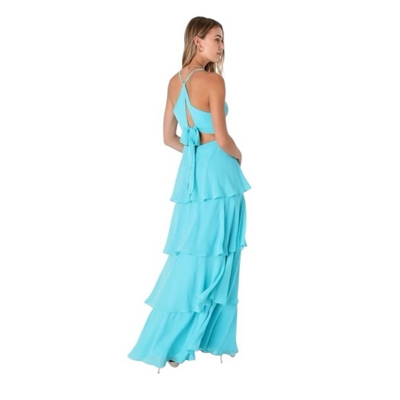 NEW Lulus Tier and Now Blue Tie-Back Tiered Maxi Dress Large #1558 - Picture 2 of 6